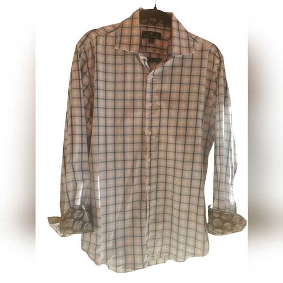 Bristol & Bull Brown, Light Blue, Tan and White Checkered Mens Shirt Size L - Picture 1 of 8